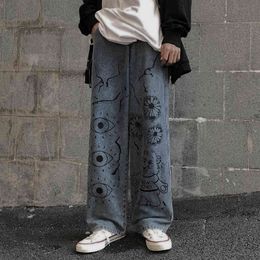 Ins super hot trend graffiti Jeans Straight Tube pantaloni larghi hip hop fritti Street Harajuku BF