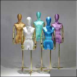 Clothing Store Model Props Commercial Furniture Female Half Length High End Silk Satin Golden Arm Wedding Dress Display Rack Window Show Dro