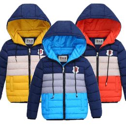 2022 New Winter Thick Warm Hooded Boys Jacket Fashion Striped Zipper Down Outerwear For Kids 2-8 Year Children Birthday Gift J220718