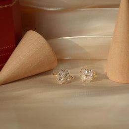 Clip-on & Screw Back Arrival 14K Gold Plated Heart Flower Clip Earrings For Women Luxury Jewelry Zircon CuffClip-on