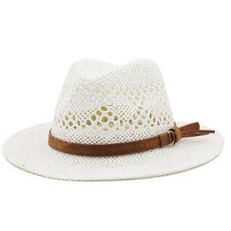 Hollow Men Raffia straw Cowboy Hats Western Beach Felt Sun hats for Women summer jazz hat