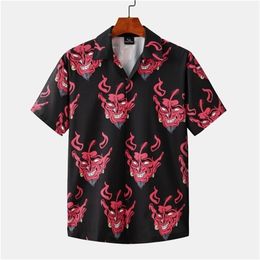 Devil Full Printed Short Sleeve Shirts Men Summer Floral Loose Hawaiian Korean Streetwear Hip Hop Couple Fashion Shirts Camisa 220401