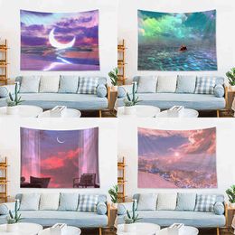 "Pink Moon Star Tapestry Bohemian Things To Decorate The Room Wall Rugs Living Canvas Decorations J220804