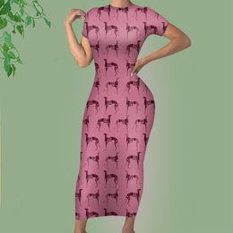 Noisydesigns Women Summer Dress Casual Plus Size 4XL Long Robe Lafy Retro Greyhound Dog Pattern Office Maxi Elegant Vestido 220627