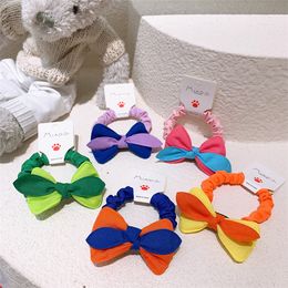 2022 New Korean Fashion Sweet Girl Ponytail Hair Accessories Cute Children's Colorful Fabric Bow Small Intestine Hair Ring