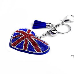 2022 Creative British and American Flag Pattern Key Rings with Filled Rhinestone Fashion Bag Pendant Ladies Luggage Car Accessories BBE13638