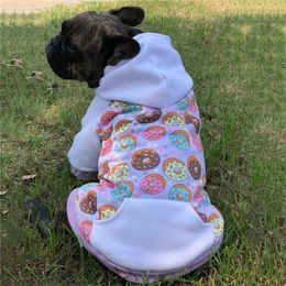 French Bulldog Dog Jacket Winter Donut Pattern Puppy Dog Clothes Winter Purple Cotton Zipper Chihuahua Christmas Dog Clothes 201102