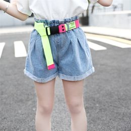 Fashion Girls High Waist Denim Shorts with Belt Baby Girls Jeans Shorts Summer Cute Kids Clothes for Teenagers 13-4 Years 210303
