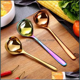 Spoons Flatware Kitchen Dining Bar Home Garden Ll Stainless Steel Deepen Sauce Colorf Handle Spoon Drink Soup Drinking T Don