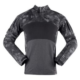 Mens Breathable Outdoors T Shirt Camouflage Tactical Zip Pocket Long Sleeve Cotton Combat Frog shirt Men Training