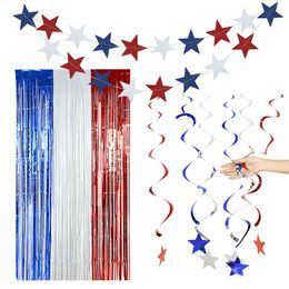 Party Decoration USA 4Th Of July United States Independence Day Star Hanging Swirl Banner Garland Confetti For American Patriotic DIY Decor