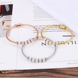 Bangle Chenfengfumeng Simple Titanium Steel Magnet Buckle Ladies Bracelet Diamond Transfer Bead JewelryBangle