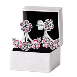 925 Sterling Silver Pink Peach Blossom Stud Earrings Original box set for Pandora Womens Fashion Party Jewellery Flowers Earring Set