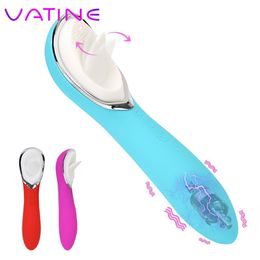VATINE 2 in 1 Oral sexy Nipple Clitoris Stimulator Vibrating Dildo Wand 10 Speeds Vagina Massager Tongue Licking Vibrators