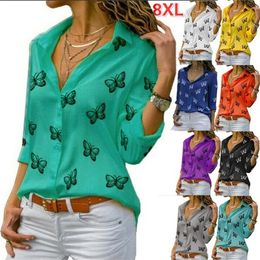 Autumn Women Blouses Casual Long Sleeve Turn-down Collar Button Elegant Office Work Blouse Shirts Plus Size 5xl 210226