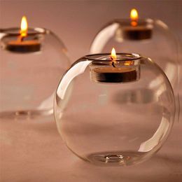 Europe style round hollow candle holder wedding fine transparent crystal glass candlestick dining home decor 220629