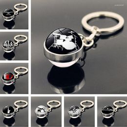 Keychains WG 1pc Drum Keychain Cabochon Time Jewel Glass Ball Pendant Music Jewelry For Lovers Gift Enek22