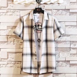 Brand Summer Mens Plaid BLACK WHITE Shirt Fashion Short Sleeve Casual Shirts Plus Asian SIZE M4XL 5XL 220527