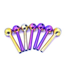 High Quality Glass Oil Burner Pipes Electroplate 4inch Smoking Oil Nail Pipe Dab Smoking Tools Hand Tobacco Dry Herb Spoon Pipe Bong Accessories