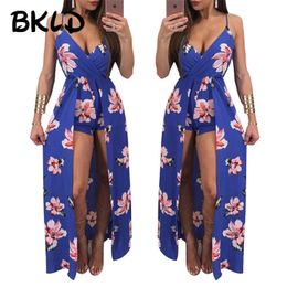 BKLD 2019 Summer Sleeveless Rompers Women Jumpsuit Plus Size Sexy Spaghetti Strap V neck Rompers Casual Floral Print Playsuits T200704