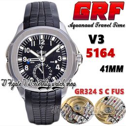 -GRF v3 Tempo de viagem gr5164 cal.324 SC FUS GR324 Mens automáticos assistir textura preta Dial