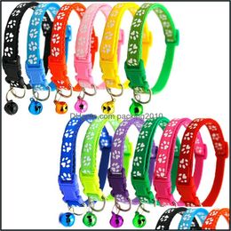 12 Colors Pet Collar With Bell Adjustable Buckle Safety Leashes Small Cat Dog Puppy Neck Collars Leash Product Vt0834 Drop Delivery 2021 S
