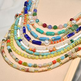 Bohemian Colourful Resin Beaded Necklaces for Women Geometric Cylinder Semi Precious Stones Pearl Clavicle Choker Beach Jewellery