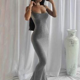 Yiallen Summer Fashion Strap Backless Long Maxi Solid Dresses Party Club Vacation Outfits for Women Sexy Casual Dress 220613