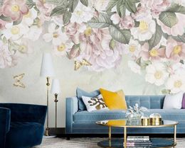 Custom papel de parede 3D wallpapers hand painted european rose romantic pastoral interior background wall living room bedroom mural non-woven wallpaper home decor