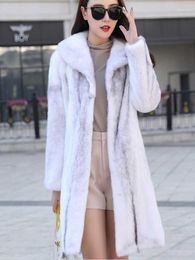 Women's Fur & Faux Genuine Mink Jacket X-long Real Coat Natural Colour Lady's Garment Wholesale Retail OEM
