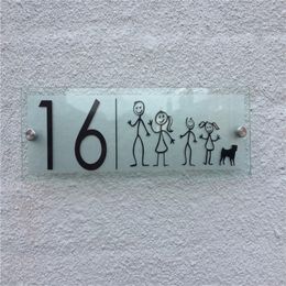 300140mm Customised Transparent Acrylic Door number s Plaques Plates with Frosted Film Modern Stick Man Family Sign 220706