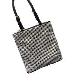 Women Handmade Summer Straw Beach Bag Tote Shoulder Basket Shopping Handbag Bags Top quality Diamond Zipper Pocket