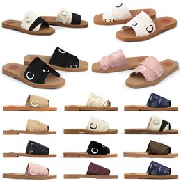 -Pictures SEE Description men women slides designer slippers Woody flat mule in canvas mens summer sandals fashion beach shoes