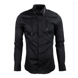 Fashion Show High-end Metal Chain Hawk Logo Collar Tide Man Dressing Style Long Sleeved Shirt Men's Casual Shirts