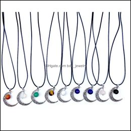 Pendant Necklaces 12Mm Reiki Stones Ball Turquoise Pink Quartz Vintage Moon Frame Charms Necklace For Women Men Gift Acc Dhseller2010 Dh91A