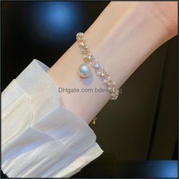 Charm Bracelets Jewellery Fashion Diamond Pearl Bracelet For Women Girls French Temperament Light Luxury Elega Dh43L