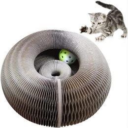 Cat Toys Magic Organ Scratch Board Toy With Ball Grinding Claw Climbing Frame Kitten Round Corrugated Scratching ToyCat