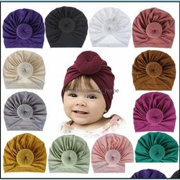Hair Accessories 18 Colours Children Newborn Toddler Kids Baby Boy Girl Turban Cotton Beanie Hat Winter Warm Soft Cap Solid Knot Wrap Dhgtj