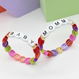 Charm Bracelets Fashion Enamel Colour Red Letters DIY Handmade Beads Word Bracelet Can Be Stacked Parent-child Family Suit JewelryCharm