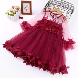 Girl's Dresses Floral Baby Girl Red Princess Dress Kids Clothes Back Hollow Out Party Ball Gown Tutu Tulle Formal Pageant