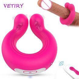 Vibrating Penis Cock Ring G-Spot Double Head Vibrator Remote Control Clitoral Stimulation Adult sexy Toys for Men Woman Couple