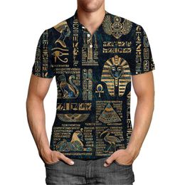 Men's Polos Jumeast Oversized Men Clothing 3D Print Ancient Egyptian Gods Hieroglyphs Short Sleeve Shirt Summer Women Tees Button TopsMen's