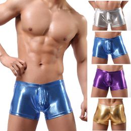 Underpants Retail Excellent 4 Colour Male Sexy Elastic Faux Leather Latex Boxer Short Underwear Low Waist Gay Men Jockstrap Panties LingerieU