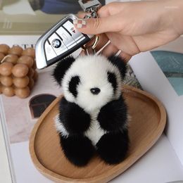 Keychains Cute Real Keychain Plush Panda Pendant Kids Toy Women Bag Charm Trinkets Car Metal Key Rings Rear View Mirror Ornaments Enek22