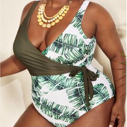 Womens Plus Size Swimwear fashion swimsuit swim swimming beachwear Siamese black green color printing no Bra underwire support summer swimsuits bikinis 001