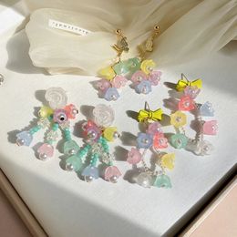 Dangle & Chandelier Flower earrings wedding Cute earrings new 2022 girly style flower acrylic stud earrings translucent women's jewelry