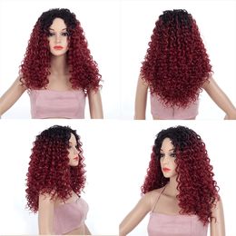 Fashion Synthetic Wig Women'S Fluffy Small Curl Explosive Head Wig Headcover 23.2Inch Burgundy Gradient Full Mechanism Wig