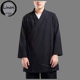 Ethnic Clothing Chinese Style Improved Hanfu Shirts Men's Youth Tang Suit Retro Linen Jacket Long Section Slung Cardigan RobeEthnic