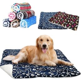 Pet Large Dog Blanket Winter Pet Bed Mat Paw Print Puppy House for Cat Fleece Lounger Dogs Cushion Cats Pad Chihuahua Products 201124