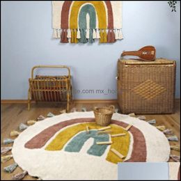 Rainbow Tassel Rugs Kids Room Floor Carpet Thick Girl Boy Anti-Slip Mat Bedroom Bedside Children Game Cling 220329 Drop Delivery 2021 Carpet